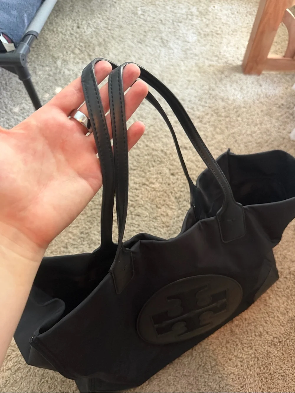 Tory Burch Black Logo Nylon Tote
